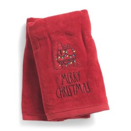 Rae Dunn Merry Christmas with Doghouse Hand Towels, Set of 2, 16" x 30", Cotton, Red