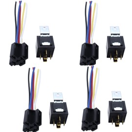 SHLPDFM Pack of 4 12 V 40 A 5-pin relay with socket, change-over relay with wires