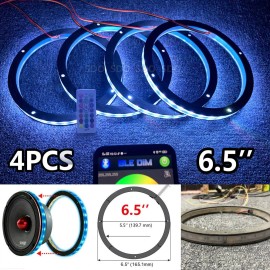 FIA 4pcs 6.5'' RGB LED Speaker Lights For Car Truck Audio 1/2'' Spacer Ring Lights