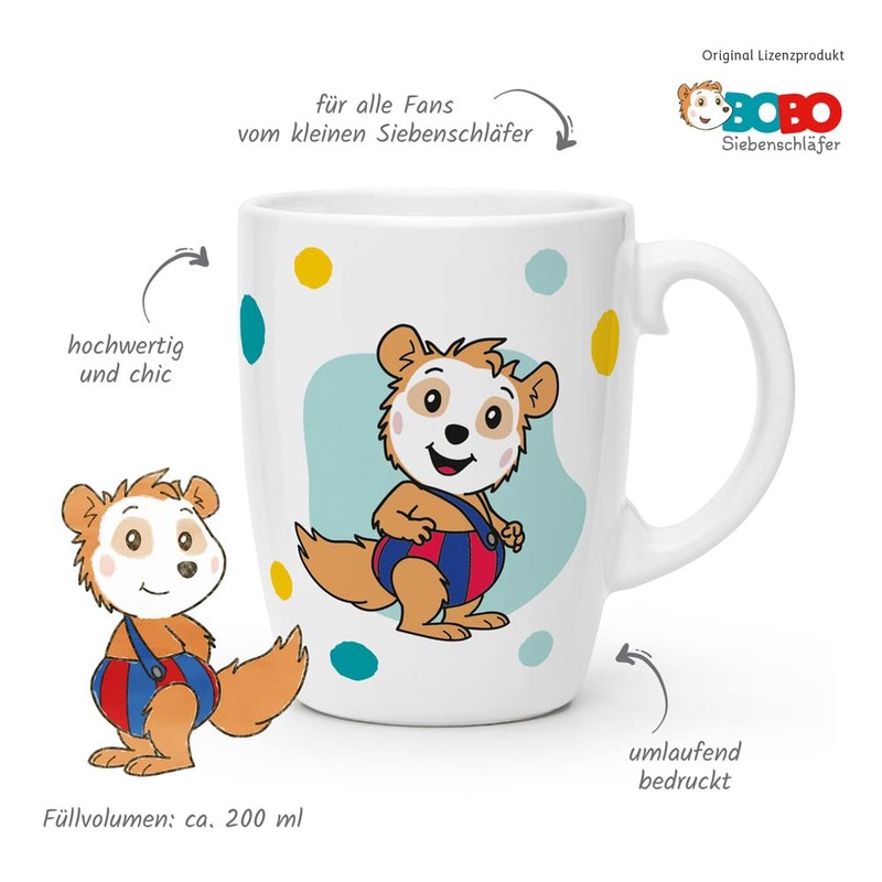 Trötsch BOBO Siebenschläfer Kindertasse blau Geschenktasse aus Porzellan: Kindergeschirr Tasse