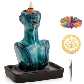 Backflow Incense Burner Blue Incense Stick Holder Ceramic Incense Holder with Backflow Incense Cones Mat Tweezers for Home Decoration Yoga Meditation Office Bedroom