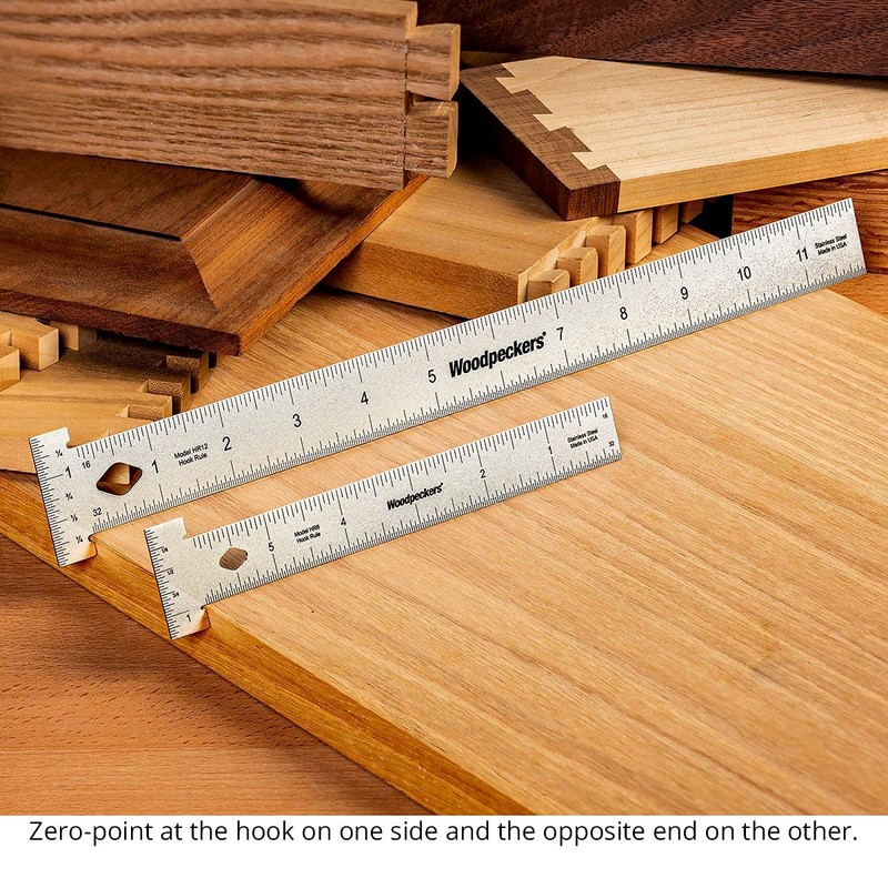Woodpeckers Hook Rule, 12 Inch, Stainless Steel Woodworking Ruler That