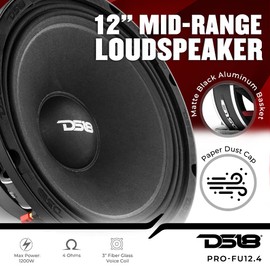 DS18 PRO-FU12.4 12" Mid-Range Loudspeaker, 1200 Watts, 600 RMS, 4 Ohms - Powerful Car Audio Mid-Range Speaker (1 Speaker)