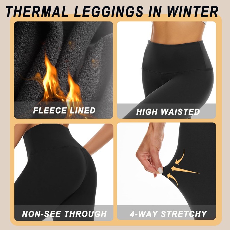 MOREFEEL 3 Pack Thermal Fleece Lined Leggings Women,High Waisted Tummy