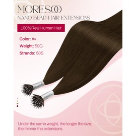 Moresoo Nano Ring Hair Extensions Human Hair Dark Brown Nano Bead Hair Extensions Human Hair 16 inch Straight Nano Extensions Add Length 50G/50S