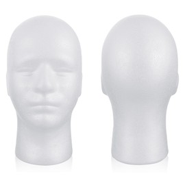 Tavvke Male Foam Head Model, White Styrofoam Mannequin Head for Displaying Wigs, Hats, Masks and Headwear, for Hairdressers & Cosmetology Professionals