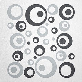 WANDfee® Wall Tattoo, Circles, Dots, 50 Stickers, Colour Choice For Children's Bedroom, Living Room, Hallway, Bathroom, Kitchen, Tile Stickers, grey