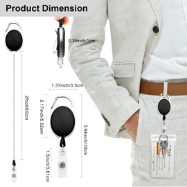 Fushing Key Ring Set, Retractable Badge Reel with Belt Clip for ID Badge Holder, Card Holder, Key Cards, Black, Pack of 15