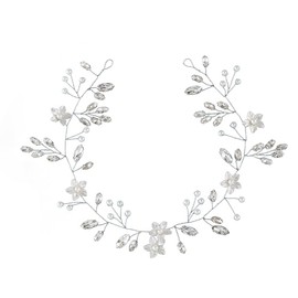 IYOU Bridal Wedding Hair Vine Silver Rhinestone Flower Headband Pearl Leaf Headpiece Prom Bride Hair Accessories for Women