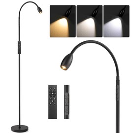 Reading Floor Lamp, 72" Tall LED Lamp with Flexible Gooseneck, Dimmable Zoomable Spotlight, Adjustable Color Beam Standing Lamp, Touch & Remote Control, Task Craft Bedroom Living Room (Antique Brass)