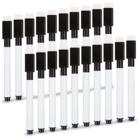 VEYLIN Whiteboard Pens, 20PCS Black Small Dry Wipe Whiteboard Marker Pens with Eraser Fine Tip Whiteboard Pen for Kids