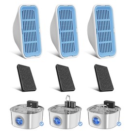 Replacement Cat Water Fountain Filters, 3 Filters and 3 Pre-Filter Sponges for 108oz/3.2L Stainless Steel Pet Water Fountain 309A/309B/309C