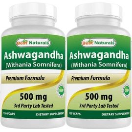 Best Naturals 2 Pack Ashwagandha Capsules for Relaxing Stress and Mood, 500 mg, 120 Count ( Total 240 Capsules)