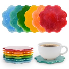6 Pcs Colorful Resin Coaster 4.3 Inches Boho Scalloped Edge Round Non-Slip Table Coasters Heat Resistant Coaster for Coffee Table Home Decoration Gift Desktop Protection
