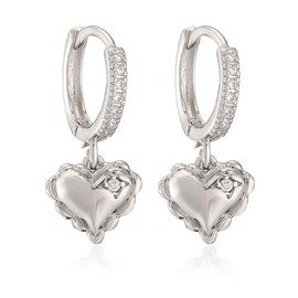 TPSEWXL Silver Heart Dangle Hoop Stud Earrings For Women 14k Silver Plated Elegent Heart Dangle Hoop Earrings For Mom Daughter Statement Earrings Dainty Jewelry Present for Birthday Christmas