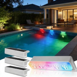 Alinkey Solar Pool Lights for Above Ground Pool IP68 Waterproof, 12 Color Changing Modes Solar Powered LED Lights for Inground Pool, Stairs, Steps, Patio, Backyard Fence & Yard Decoration