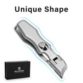 WILLKOMMEN Nail Clippers with File - Extra Wide Jaw Opening and Large Long Handle Nail Clippers for Thick Nails - No Splash Water for Fingernails and Toenails (Silver)