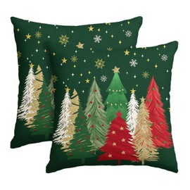 AVOIN colorlife Green and Red Merry Christmas Trees Snowflake Throw Pillow Covers Set of 2, 18 x 18 Inch Winter Holiday Cushion Case Decoration for Sofa Couch