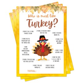 CBFEBCBST Thanksgiving Party Game Cards, Who is Most Like a Turkey Game Cards for 30 Guests, Friendsgiving Trivia Games Fall Thanksgiving Harvest Activities Party Games Supplies -A07