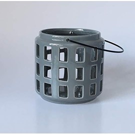 Bloomingville Small Grey Ceramic Lantern - 14 x 14.5cm