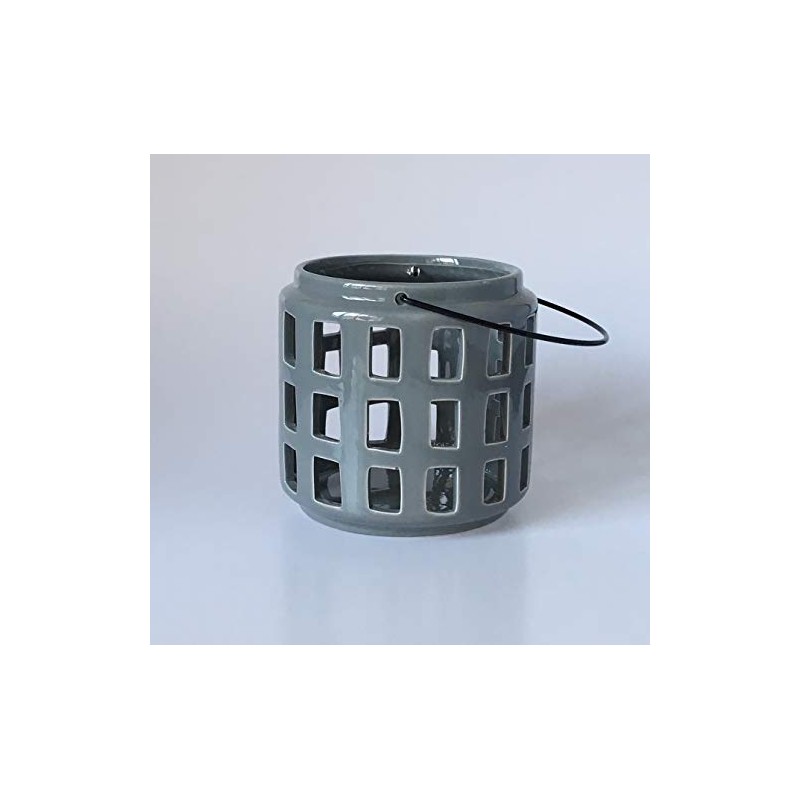 Bloomingville Small Grey Ceramic Lantern - 14 x 14.5cm