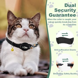 AirTag Cat Collar - Reflective & Luminous Cat Collar with Bells & Waterproof AirTag Holder,Safety Elastic Band & Breakaway Cat Tracker Collars for Girl Boy Cats, Kittens, Puppies [Prints Black S]