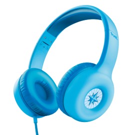 Trust Nouna Kids Headphones Wired with Safe Volume Limit (85dB) for Girls and Children Age 4-10, On Ear Foldable Headset with In-line Microphone, 3.5mm Connection, Stickers Included - Blue