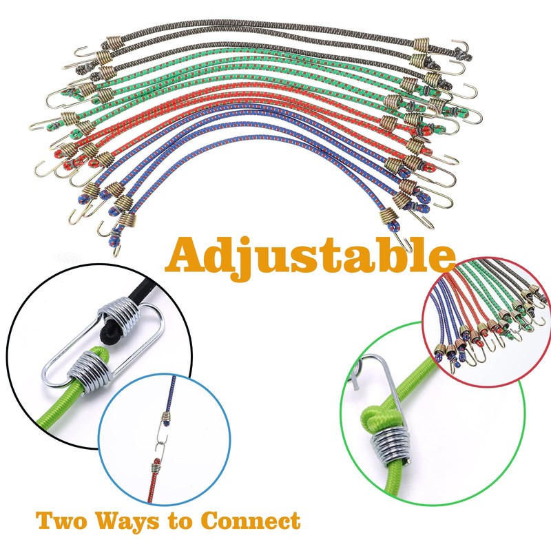 Small Bungee Cords with Hooks 12 Pieces, Mini Bungee Cord