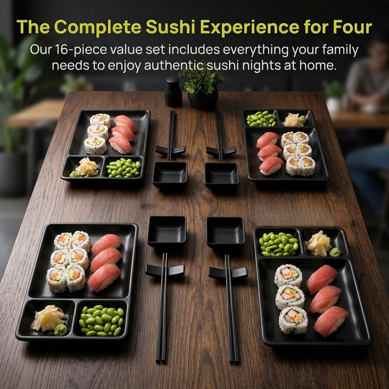 Pumtus 16 Piece Japanese Sushi Plate Set, Melamine Sushi Serving