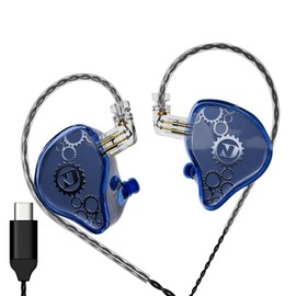 FEDAI ND Venus in Ear Monitor Headphones, 10mm Double Magnetic Dynamic Driver IEM Earphones, HiFi Wired Gaming Earbuds, 2 Pin Detachable Cable (No Mic, Blue, Type C Plug)