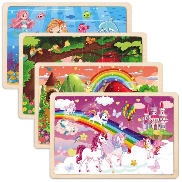 4 Packs Puzzles for Kids Ages 3-5, Unicorn Mermaid Princess