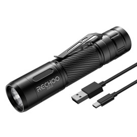 RECHOO Flashlight Rechargeable, G800 LED Flashlight with 3 Lighting Modes, Fixed Focus, Pocket Clip, Small EDC Flash Light for Emergency, Camping Gear (Battery Included)