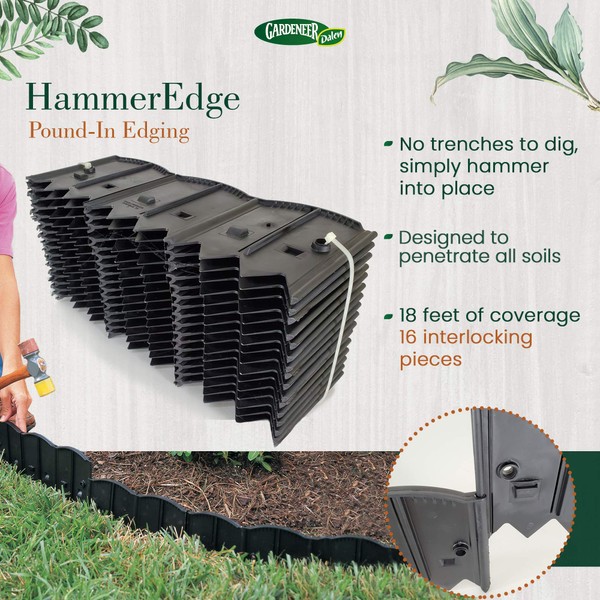 Gardeneer by Dalen HammerEdge Pound in Edging - 16 Durable Interlocking Pieces -18 feet of Coverage - Made in USA - Easy to Install