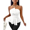 SISKIN Tube Top, Slimming Solid Ruched Asymmetrical Peplum Hem Off
