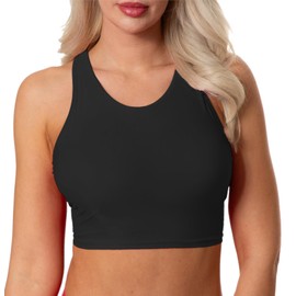 Aquarti Women's Bikini Top Racerback Top Bustier Soccer Cups Without Underwire Yoga Fitness Jogging, black, 42