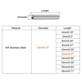 sourcing map 3x12mm Dowel Pins, 10pcs 304 Stainless Steel Round Head Flat Chamfered End Dowel Pin Bunk Bed Pins Shelf Pegs Support Shelves Fasten Elements