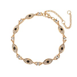 Sylph Evil Eye Bracelet for Women Dainty Gold Chain Link Bracelet Adjustable Bracelet Cubic Zirconia Evil Eye Bracelet Festival Everyday Jewelry