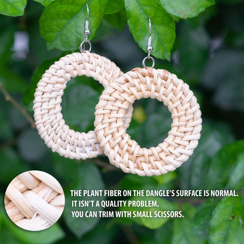 Rattan Earrings Hoops For Women Large Woven Handmade Straw DIY