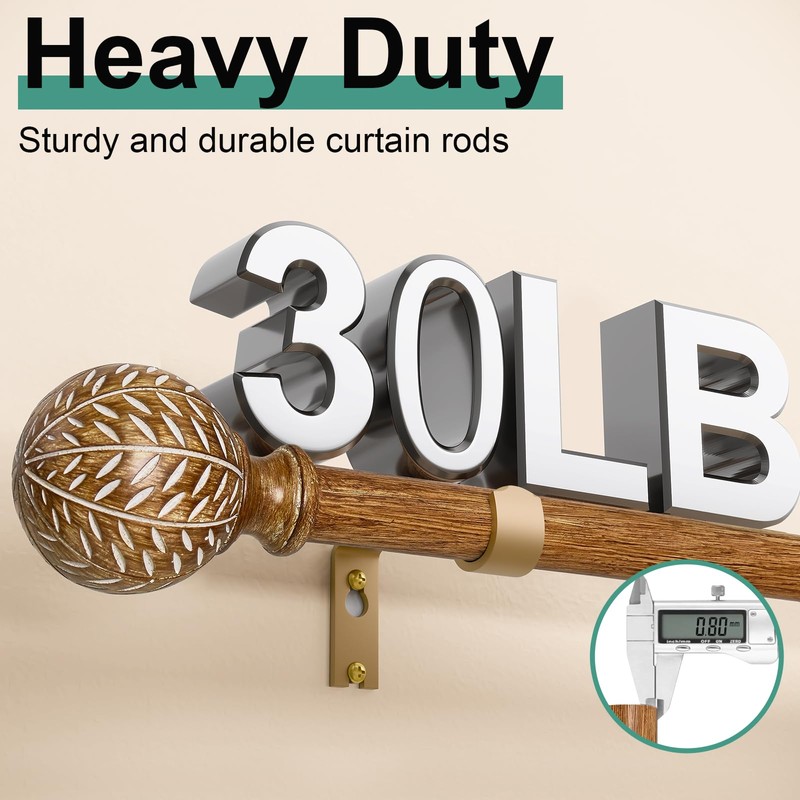 QDWIS Wood Curtain Rods for Windows 72 to 144 Inch,1''
