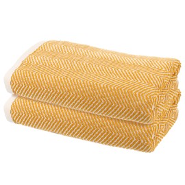 sourcing map 2 Pcs Bathroom Hand Towels Yellow Soft Absorbent Face Towels Cotton Wash Cloths 13 x 29 Inch Kitchen Hand Towels for Bathroom Gym Drying Hand Face Hair (Twill)