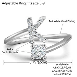 Haoze Initial Letter Ring for Women Silver Stackable Alphabet Rings with Initial Adjustable Crystal Inlaid Initial Rings Bridesmaid Gift(K)