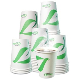 10 oz Compostable Paper Cups - Biodegradable Disposable White Paper Coffee Cups PLA Lined - Eco-friendly Hot and Cold Drinking Cups for Travel, Picnic, Party and Events (50)