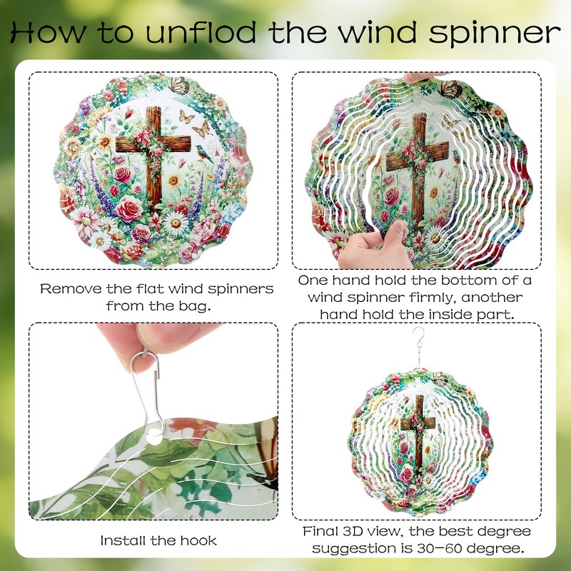 Hanging Wind Spinners Outdoor - Metal Cross Decor 3D Wind