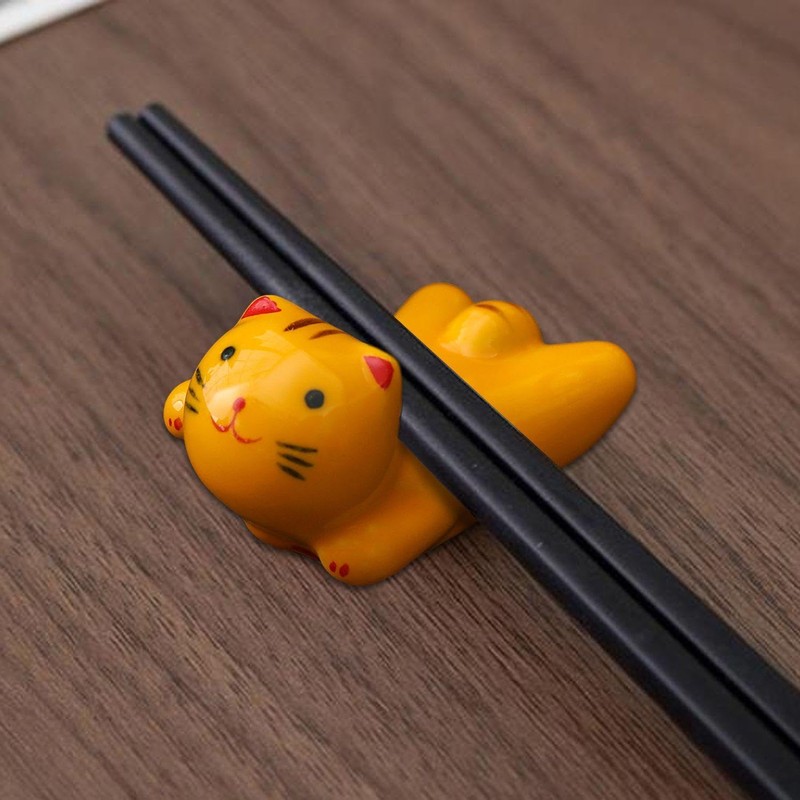 5 Pieces Cat Chopstick Rack, Cute Cartoon Ornaments, Ceramic Cat