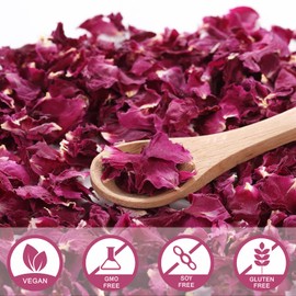 Dried Rose Petals Edible Flowers, Real Dry Red Roses Buds, Food Grade for Tea Baking Crafting Wedding Confetti, Non-GMO Caffeine-free, Ideal for Father's Day, 0.9 oz