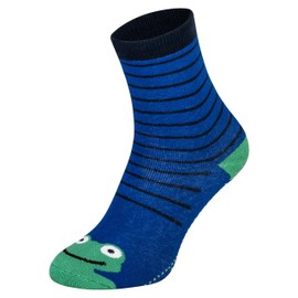 Piarini 2 Pairs of Children's Stopper Socks ABS Socks – Non-Slip Socks with Nubs Made of Cotton – Boys Girls Striped, Blue Frog, 31 - 34