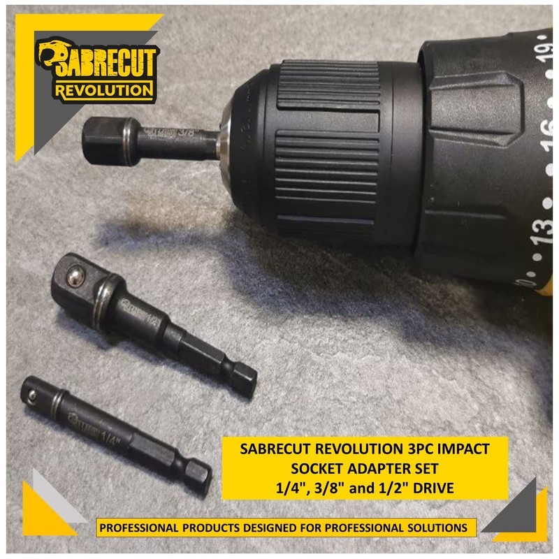 3 x SabreCut SCESAK1 Socket Adapters 1/4 inch HEX to