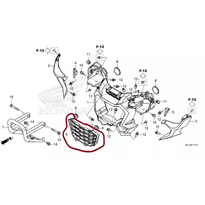 HONDA TALON 1000 PLASTIC MESH FRONT MAIN GRILLE 61450-HL6-AA0Z