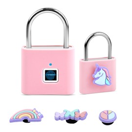 UMIKSMART Fingerprint Padlock, Keyless Biometric Smart Lock, USB Rechargeable & Waterproof for Gym Locker, Backpack, Toolbox, Suitcase, Gate, Dreamy Unicorn Set