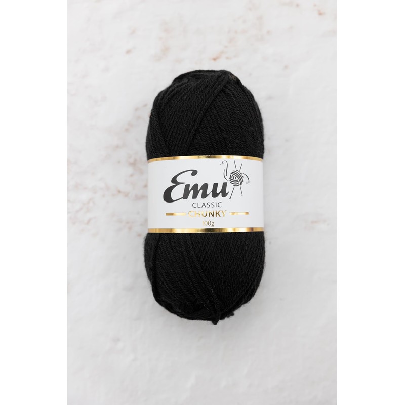 Emu Classic Chunky Acrylic Yarn 100g Ball 164m, Black -